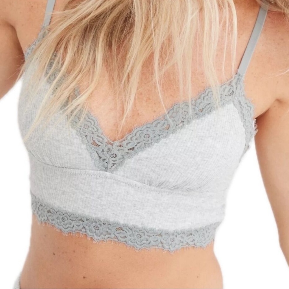 Aerie Cotton Eyelash Lace Trim Bralette Gray XXL